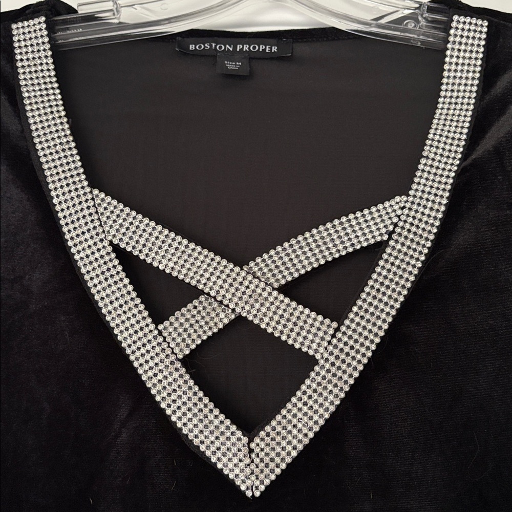 Boston Proper Black Top with Rhinestone V-Neck - Picture 4 of 5